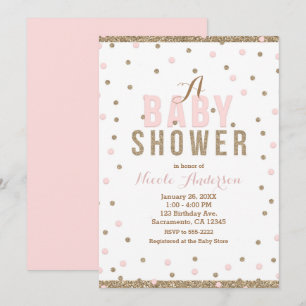 Roségoldene Konfetti-Punkte Mädchen-Baby-Party Einladung