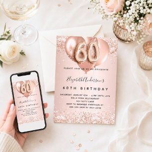 roségoldene Luftballons zum 60. Geburtstag Einladung
