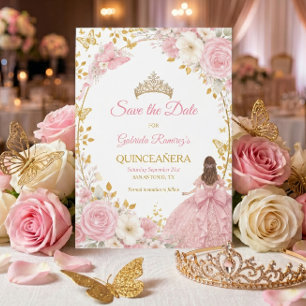 Roségoldene Quinceañera-Rosen - Save the Date