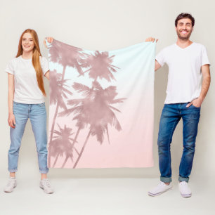 Roségoldene rosa Palmen Strand Ombre Palmenbäume C Fleecedecke