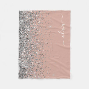 Roségoldene Silber Glitter Monogramm Rosa Fleecedecke