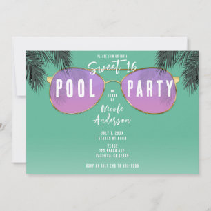 Roségoldene Sonnenbrille Türkis Süße 16 Poolparty Einladung