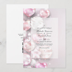 Roségoldene und rosa Ballons QR Code RSVP Hochzeit Einladung