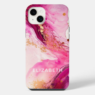 roségoldener Marmorglitter personalisierter Name iPhone 14 Plus Hülle