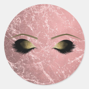 Roségoldenes modernes Glamour-Marmor-&-Make-up-Aug Runder Aufkleber