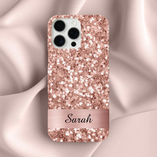 Roségoldenes quadratisches Glitter-Schimmer-Streif iPhone 16 Pro Max Hülle