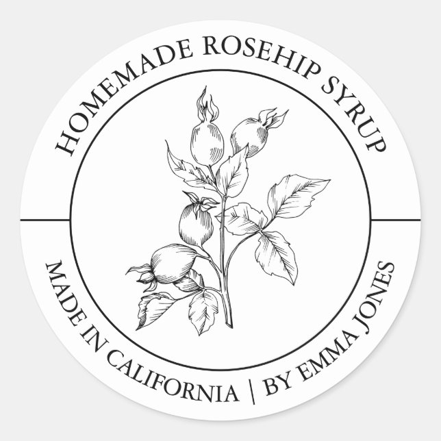 Rosehip Modernes Label Runder Aufkleber (Vorderseite)