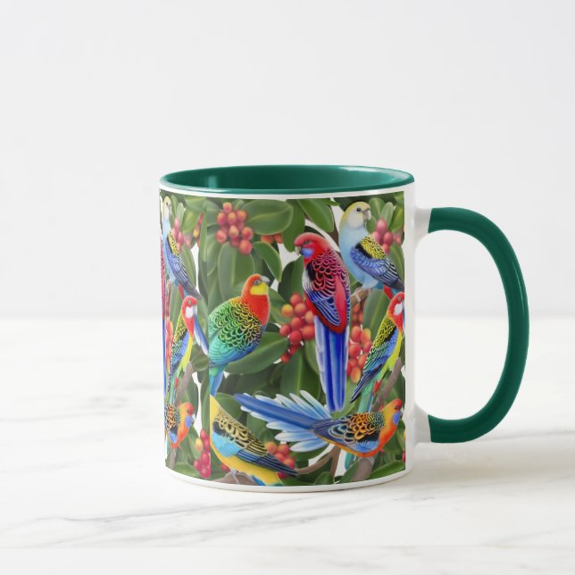Rosella Papageien in der Feigen-Baum-Wecker-Tasse Tasse (Rechts)