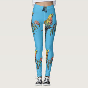 Rosella Parrot Aquarelle Bleu Leggings d'oiseaux