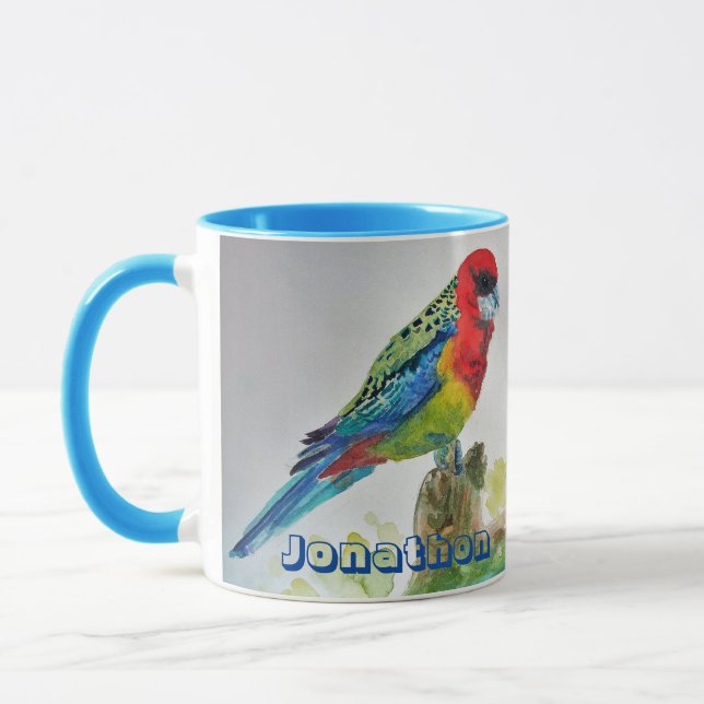 Rosella Parrot Aquarellmalerei Jungs Name Kunst Tasse (Links)