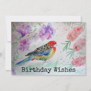 Rosella Parrot avec la carte d'anniversaire de la 