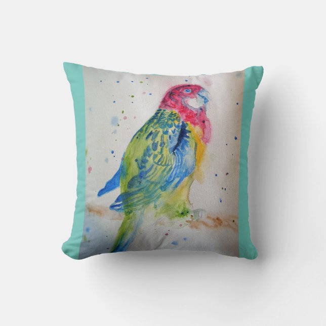 Rosella Parrot Vogelkunst Aqua Kissen (Vorderseite)
