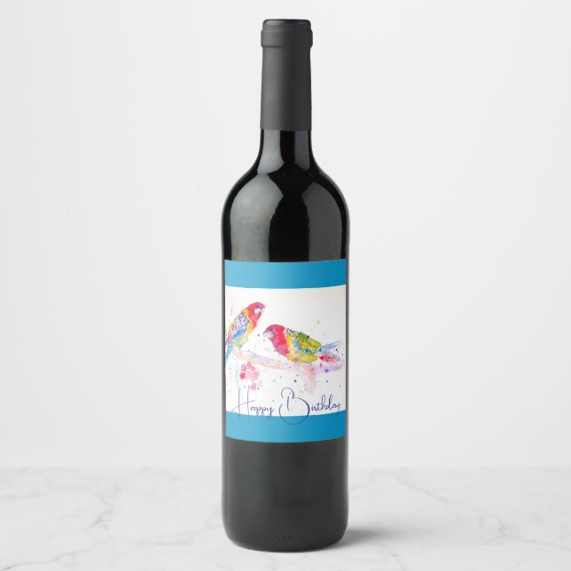 Rosella Parrot Wasserfarben Malerei Art Weinetikett (Vorderseite)