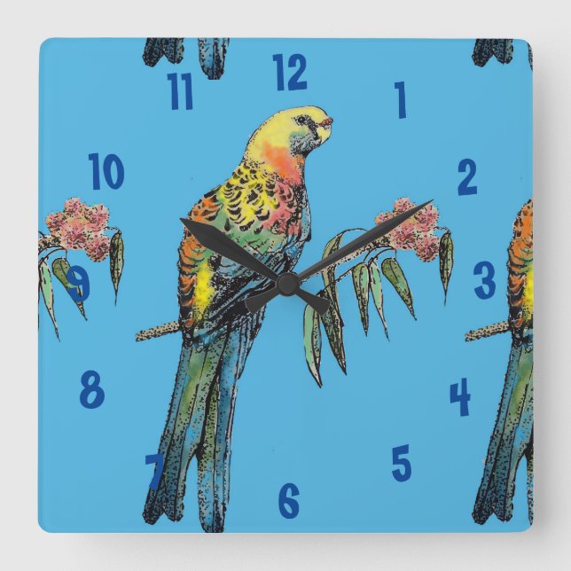 Rosella Parrot Wasserfarben Quadratische Wanduhr (Vorderseite)