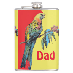 Rosella Parrot Watercolor Vater Name  Flachmann