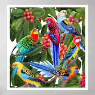 Rosella Parrots dans l'arbre des figues Impression
