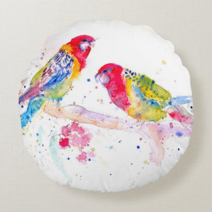 Rosella Roter Papagei Wasserfarbenmalerei Rundes Kissen