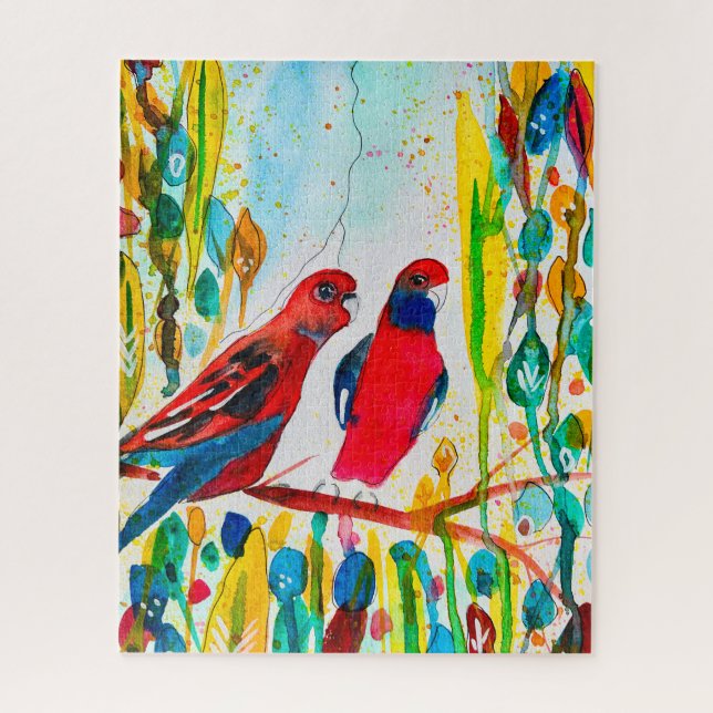 Rosella-Vögel in der Baumwasserfarbenkunst (Vertikal)