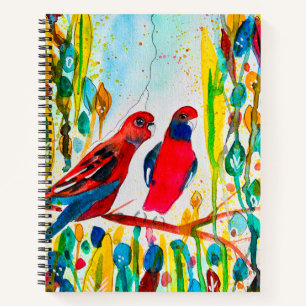 Rosella-Vögel in der Baumwasserfarbenkunst Notizbuch
