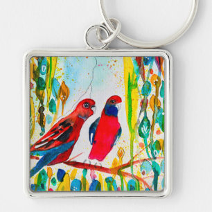 Rosella-Vögel in der Baumwasserfarbenkunst Schlüsselanhänger
