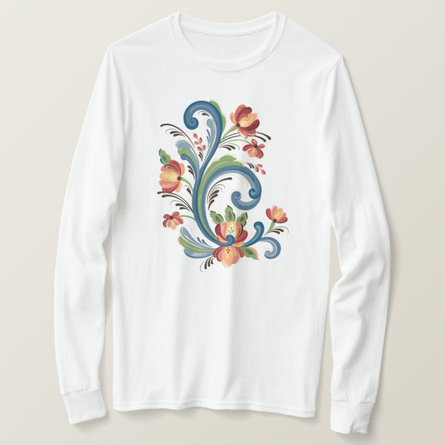 Rosemaling en T-shirt bleu et rouge (Design devant)