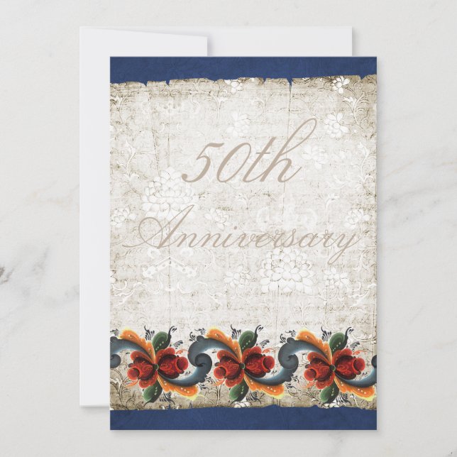 Rosemaling für 50. Hochzeitstag Einladung (Vorderseite)
