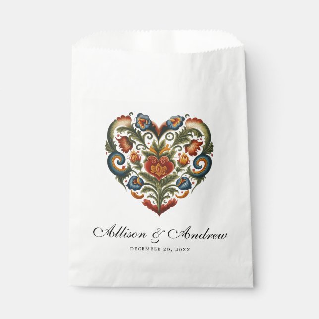 Rosemaling Heart | Norwegische Volkskunst Geschenktütchen (Vorderseite)