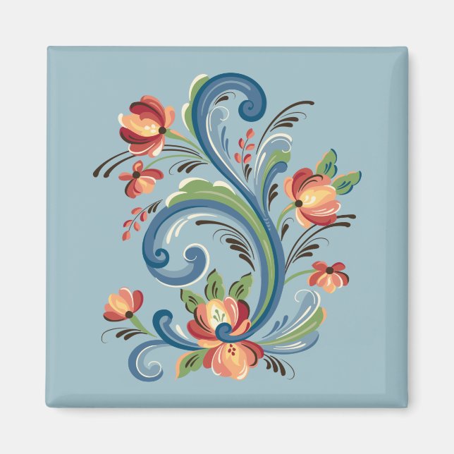 Rosemaling in Blue und Red Magnet (Vorne)