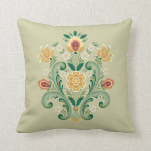 Rosemaling in Grün und Gold Kissen