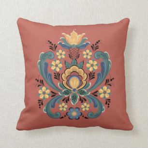 Rosemaling in Rot und Gold Kissen