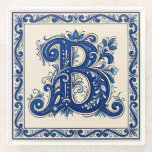 Rosemaling Monogram-Prussian Blue Glasuntersetzer<br><div class="desc">Celebrate your heritage with this elegant, hand-painted style Telemark Rosemaling design. Featuring the letter B, this piece captures the traditional Norwegian folk art style characterized by its flowing asymmetrical scrolls, intricate leaf work, and delicate linework. The palette is a striking combination of deep Prussian blue, crisp white, and bold black,...</div>