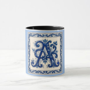 Rosemaling-Monogramm Preußischblau Tasse