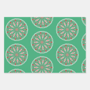 Rosemaling Vintage-Ornamente Mandala in Türkis  Geschenkpapier Set