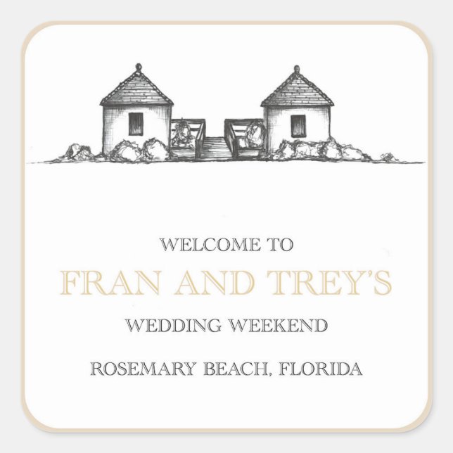 Rosemary Beach Hochzeitsaufkleber Quadratischer Aufkleber (Vorderseite)