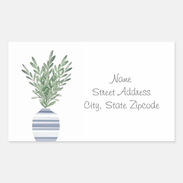 Rosemary & Blue Striped Vase Labels Rechteckiger Aufkleber (Vorderseite)