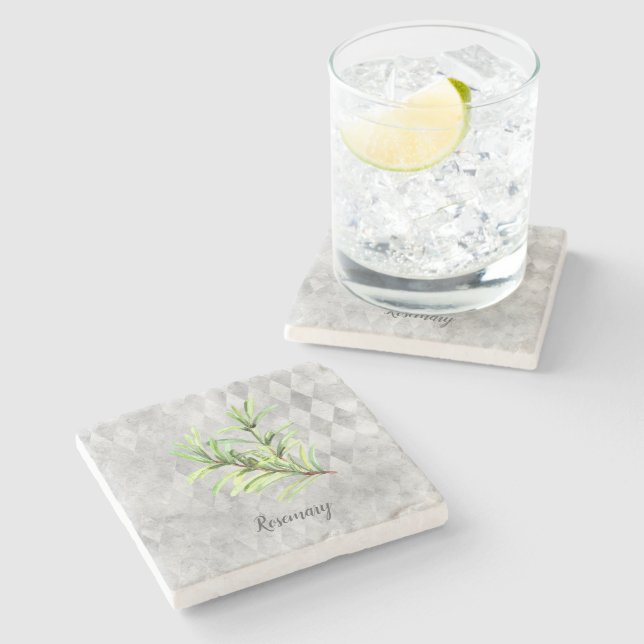 Rosemary Herb Botanische Wasserfarbe Steinuntersetzer (Seitenansicht)