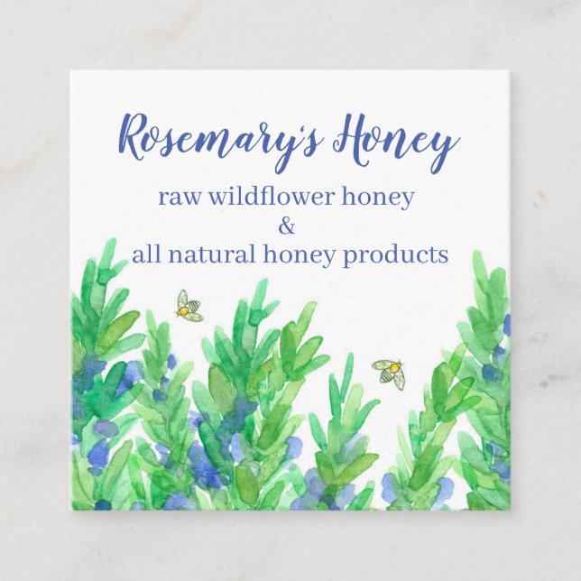 Rosemary Herb Honeybees Watercolor Quadratische Visitenkarte (Vorderseite)