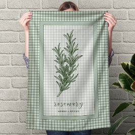 Rosemary Herb Kitchen Towel – Green Gingham Border Geschirrtuch