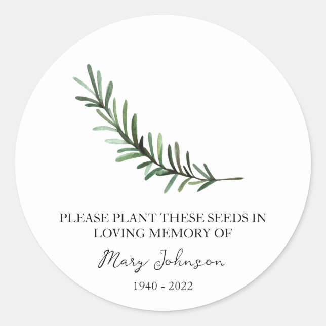 Rosemary Memorial Beerdigung Seed Packet Runder Aufkleber (Vorderseite)