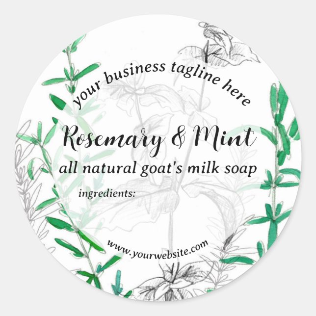 Rosemary Minze Handmade Soap Product Label Runder Aufkleber (Vorderseite)