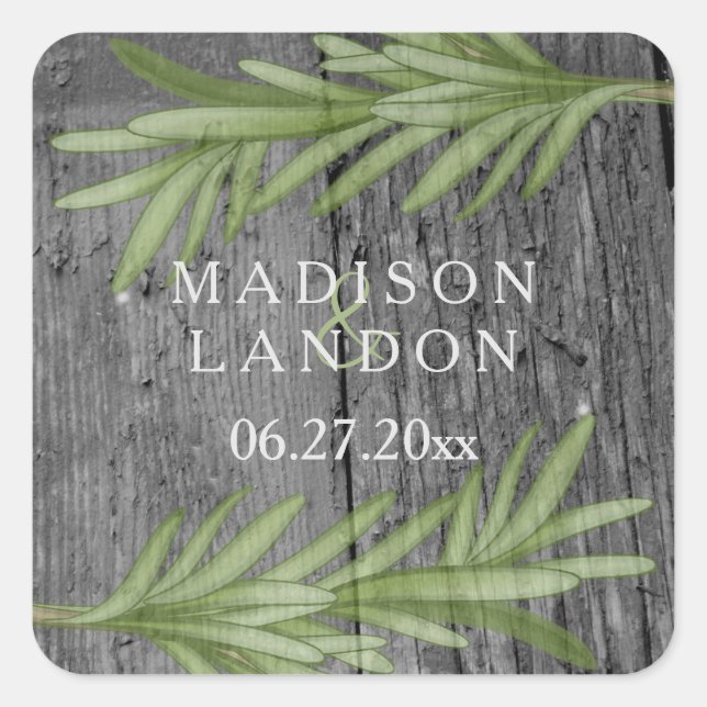 Rosemary Sprigs Herbal Wedding Names Quadratischer Aufkleber (Vorderseite)