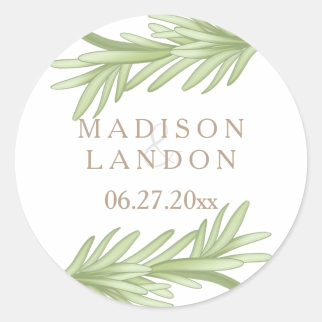 Rosemary Sprigs Herbal Wedding Names Runder Aufkleber (Vorderseite)