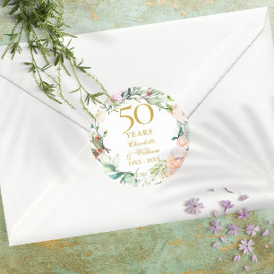 Rosen-Aquarell-Girlande 50. Hochzeitstag Runder Aufkleber