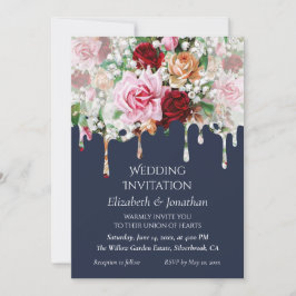 Rosen auf blauer anpassbarer Hochzeitseinladung