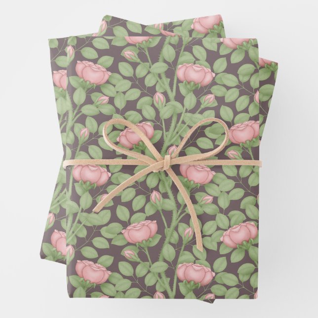 Rosen auf dunklem Pflaumen Geschenkpapier Set (Beispiel)