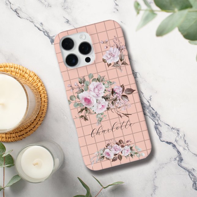 Rosen auf Gitternetz Personalisierter Name Iphone- iPhone 16 Pro Max Hülle (Von Creator hochgeladen)