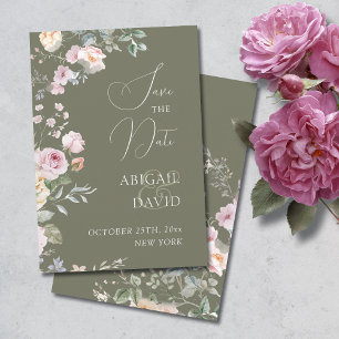 Rosen auf Olivgrün Hochzeit Termin vormerken Save The Date