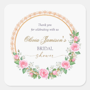 Rosen & Baby’s Breath Brautkranz Danke Quadratischer Aufkleber