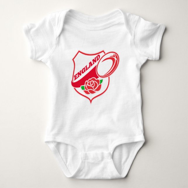Rosen-Ball-Schild Rugby-Englands englisches Baby Strampler (Vorderseite)