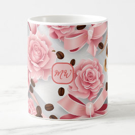 Rosen, Bänder, Bogen, Monogramme, elegant rosa Kaffeetasse